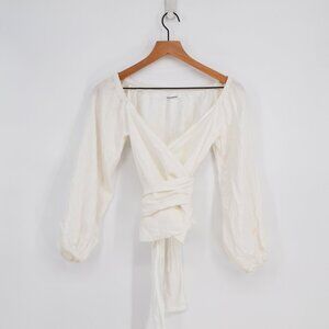 Reformation Hart Linen Wrap Top Womens XS White Off The Shoulder Long Sleeve
